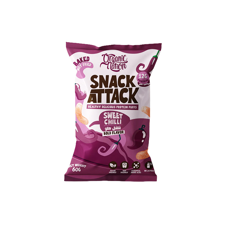 Organic Nation Snack Attack Protein Puffs – Sweet Chilli